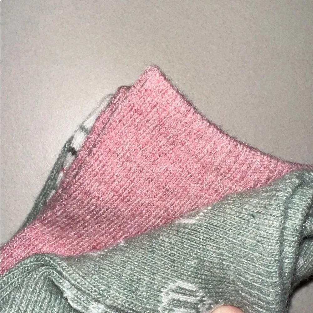 BORN OS Green White Pink Printed Fall Wool Blend Quarter Outdoor Warm Socks 4pk